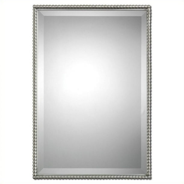 Beaumont Lane Beaded Metal Wall Mirror in Brushed Nickel