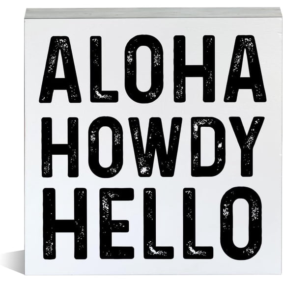 Zomyto 7x7 Inch Western Sign Aloha Howdy Wooden Box Sign Rustic Decorative Desk Sign Coastal Cowgirl Room Bedroom Home Shelf Tabletop Decor
