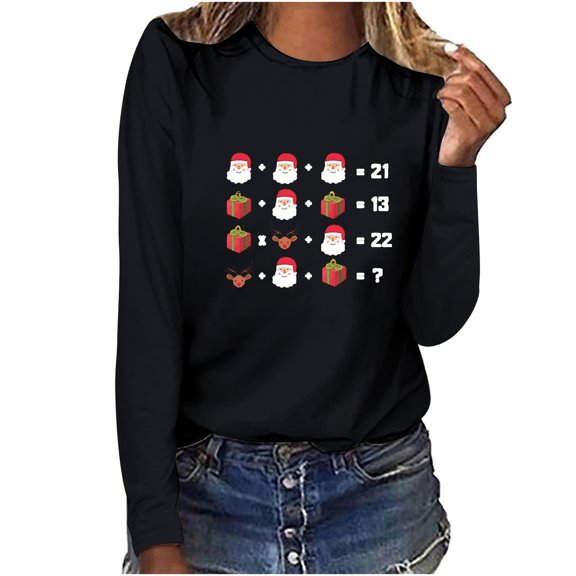 Lolmot Order of Operations Quiz Funny Math Teacher Christmas Long Sleeve T-Shirt Santa Claus Reindeer Gift Print Round Neck Holiday Tops
