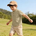 thumbnail image 4 of Landzoo Boys T Shirt Solid Color Short Sleeve Mandarin Collar Shirt Summer Cozy Soft Toddler Kids Boys Tees Size 18-24 Months Khaki, 4 of 7