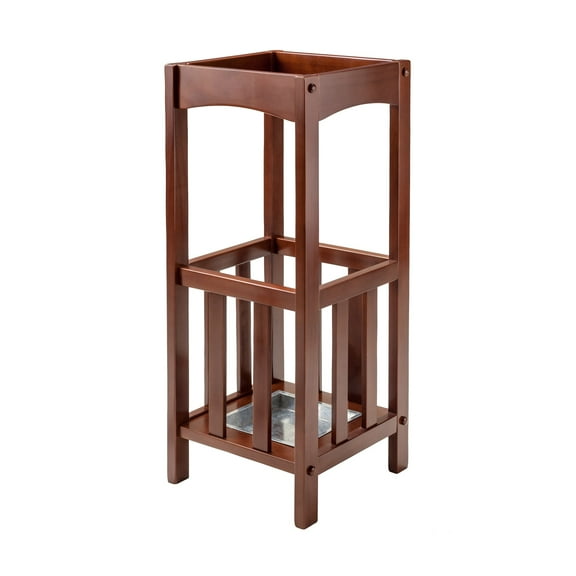 Rex Umbrella Stand with Metal Tray Walnut/Metal: Entryway Organizer, Wood Composite Construction