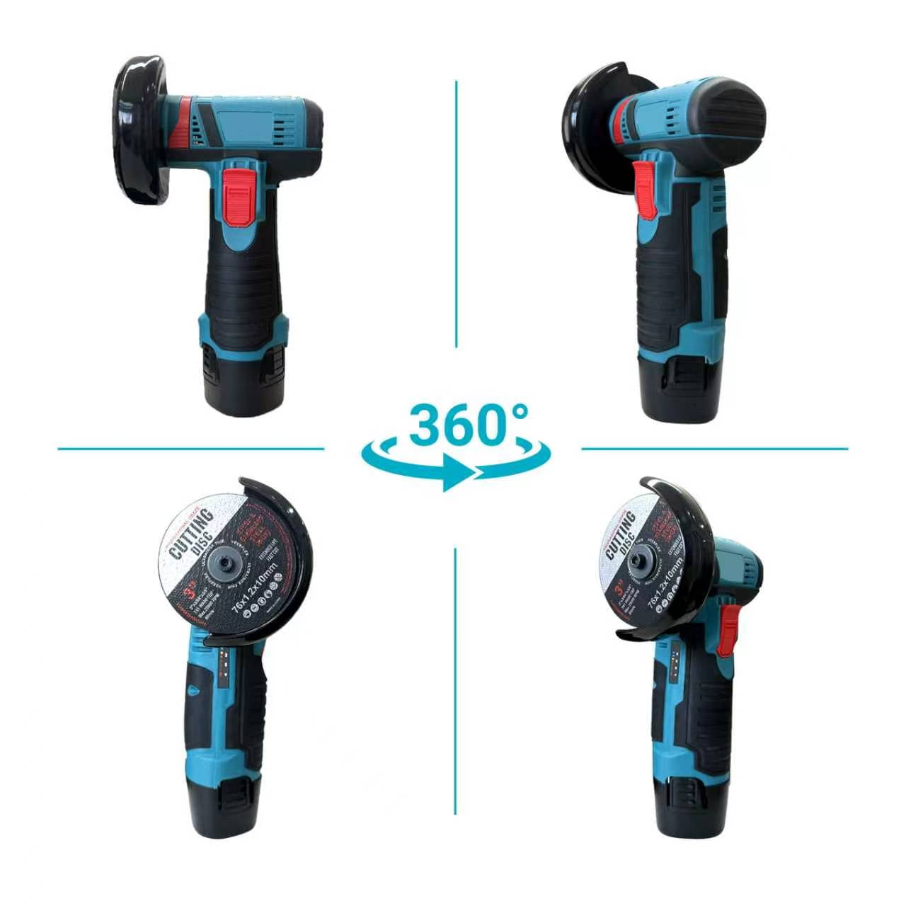 YUIECHER Mini Cordless Angle Grinder, 12V Brushless Handheld Electric Grinder with 4 Grinding Wheels and Charger