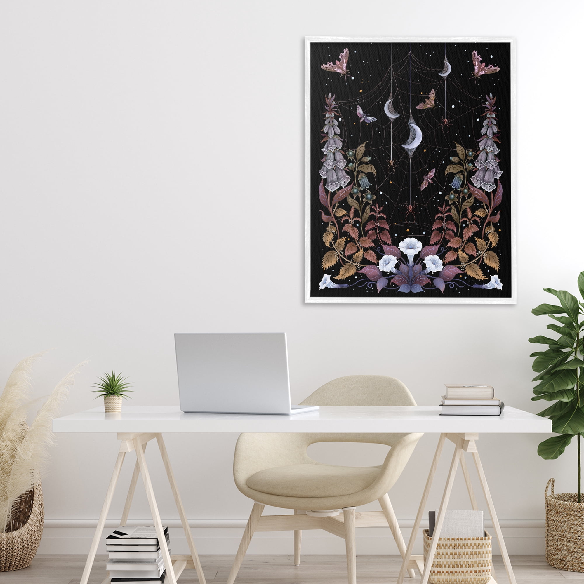 Stupell Industries Witch Garden with Spider Webs White Framed Giclee Art, design by Episodic Drawings