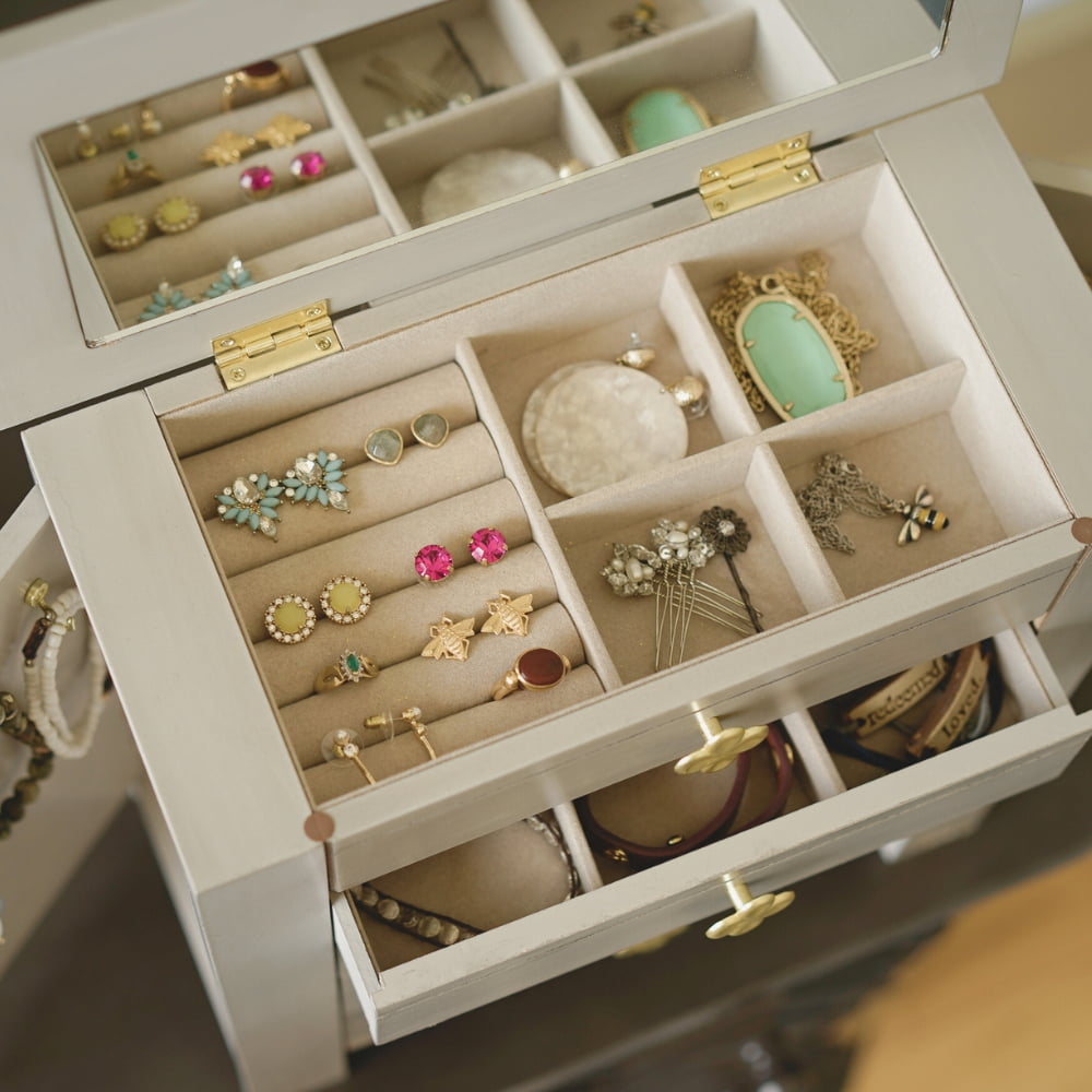 Hives and Honey Emma Wood Jewelry Chest: Modern Grey Tabletop