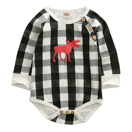 

Autumn Christmas Newborn Baby Girl Boys Printed Long Sleeve Plaid Xmas Bodysuit Jumpsuit Outfits