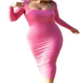 thumbnail image 3 of OUSITAID Femmes Robe Longue Bodycon Couleur Unie Tricoté Col Carré Robe à Manches Longues Printemps Automne Partie Club Robe Skinny, 3 of 5