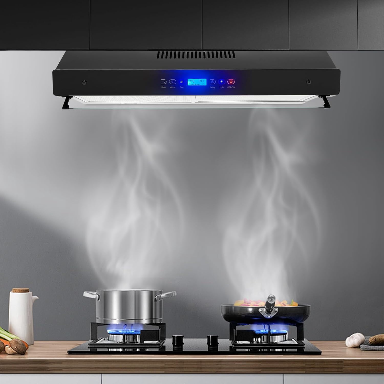 Range Hood 30 In 350 CFM Under Cabinet Range Hood 3 Air Speeds 2200 RPM Vent Hood with LED Lights, Upward/Sideways Venting Range Hoods for Kitchens Restaurants Hotels