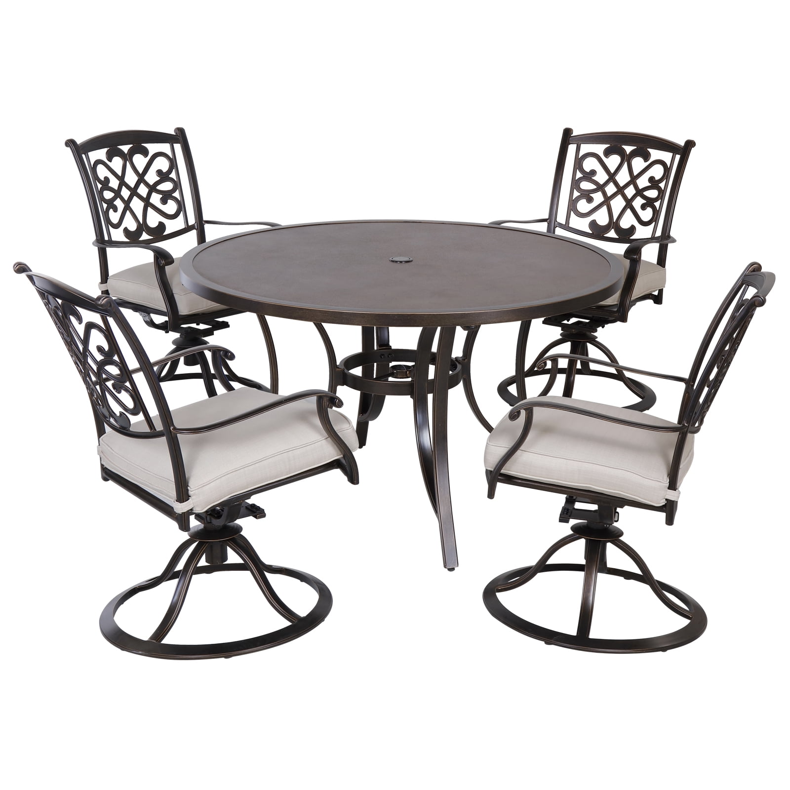 5 PCS Patio Dining Table Set 48" Tempered Glass Top Aluminum Table with Set of 4 Deep Cushioned