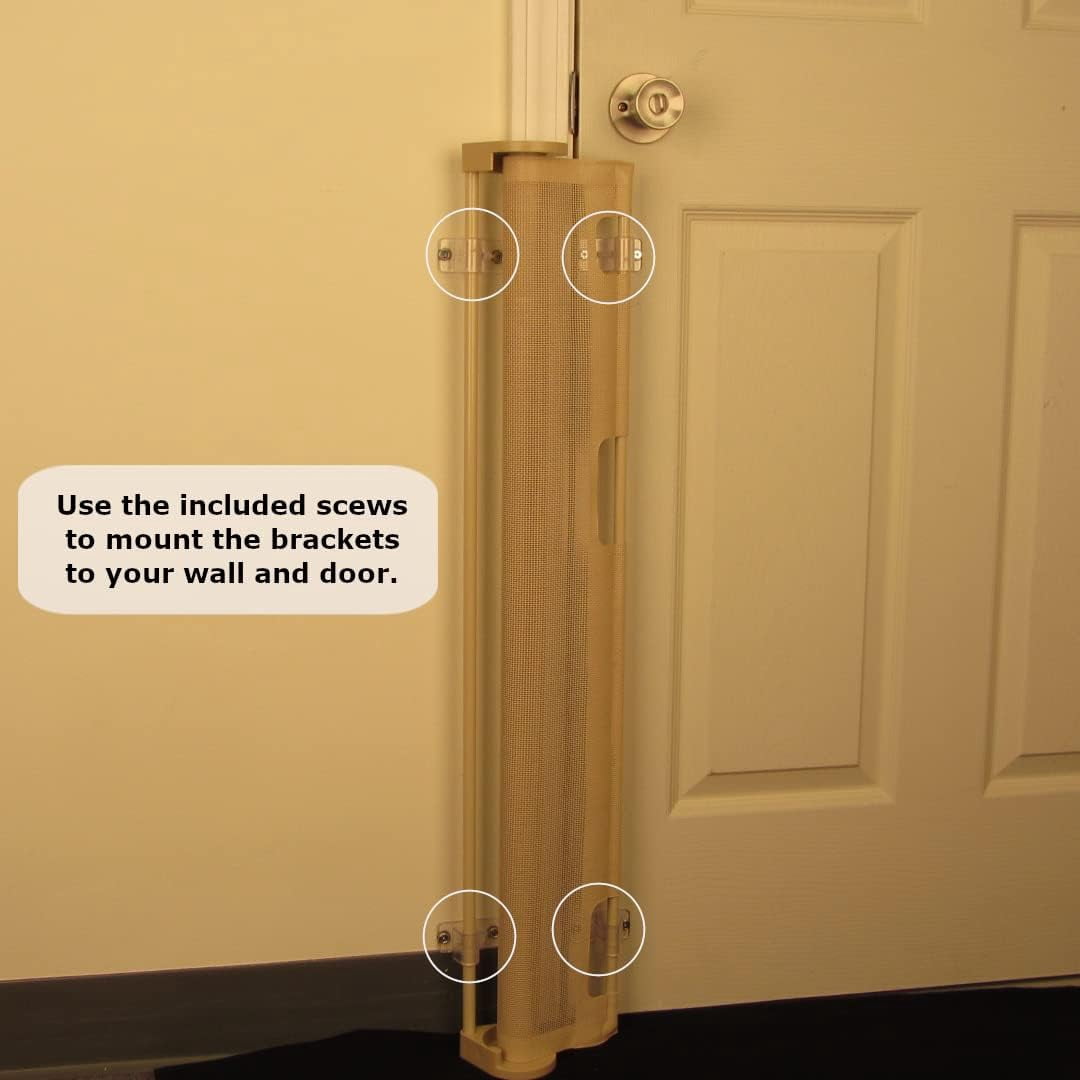 Bow  Barrier 28” Café by Smart Retract: Retractable Door Barrier for Pets