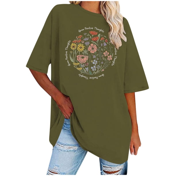 Camisetas de Manga Corta para las Mujeres Impreso Cuello Redondo Suelto Camiseta, Casual Cuatro Estaciones Blusa para el Hogar