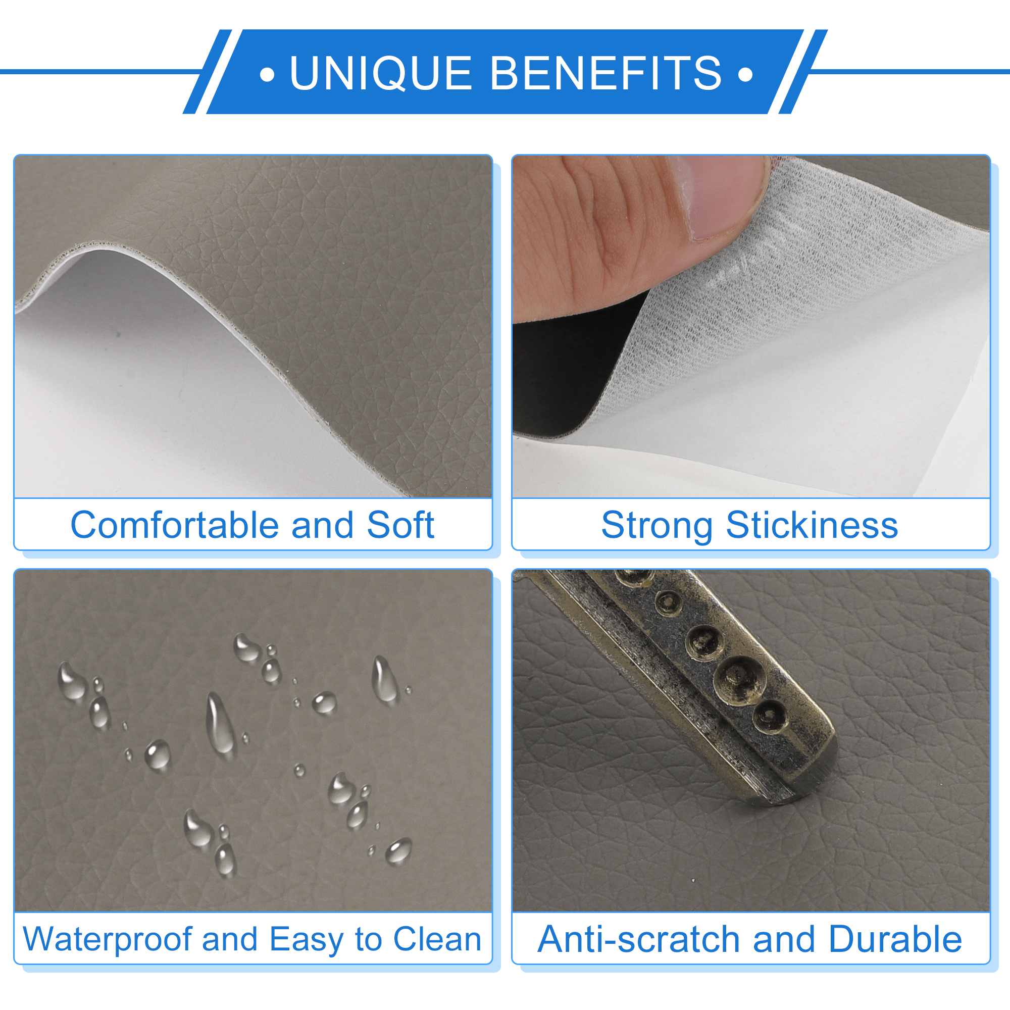 Unique Bargains Self Adhesive Leather Repair Patch Leather Repair Tape for Automotive Car Seat Sofa Couches Chair Interior Trim Dark Gray 60" x 17"