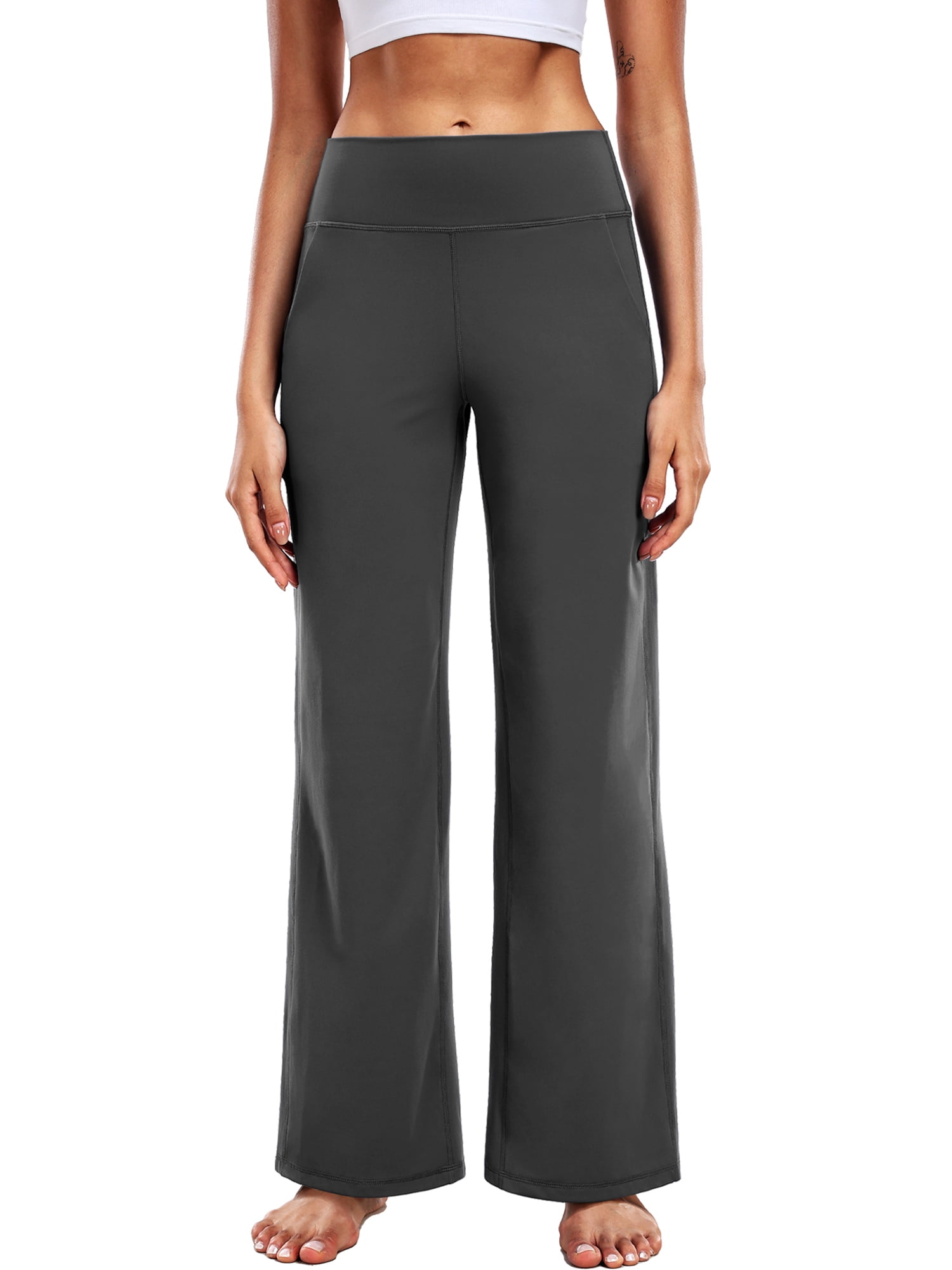NELEUS ButterSoftFlex Womens Wide Leg Pants Athletic Yoga Legging Casual Sweatpants with Side Pockets,Gray,US Size S