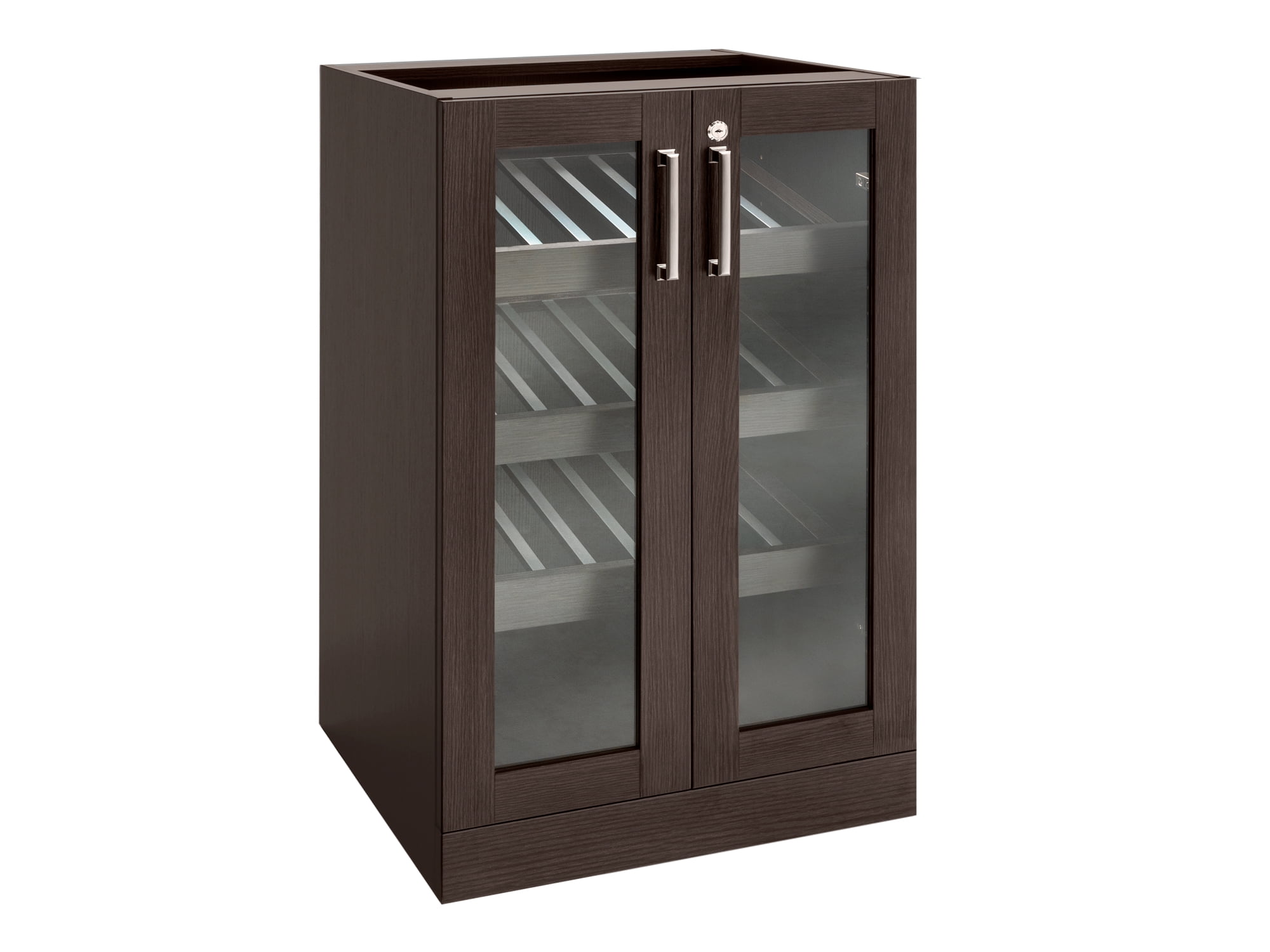 Espresso Brown Glass Door Home Bar Display Cabinet