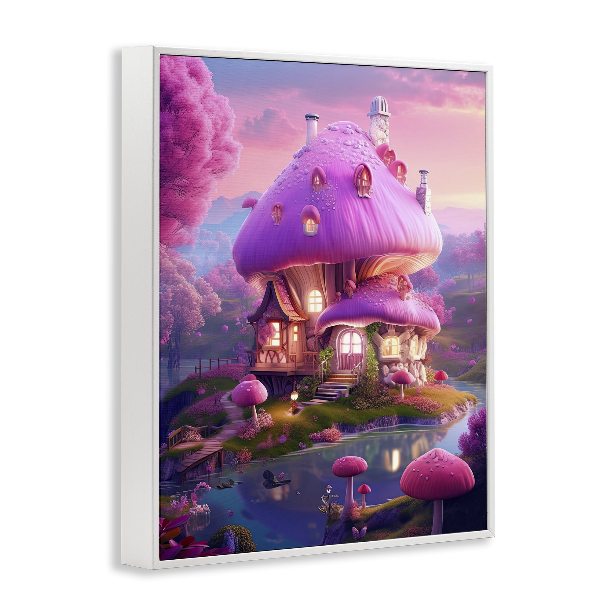 Stupell Industries Forest Mushroom Cottage Town & City Painting White Framed Art Print Wall Art, 16 x 20