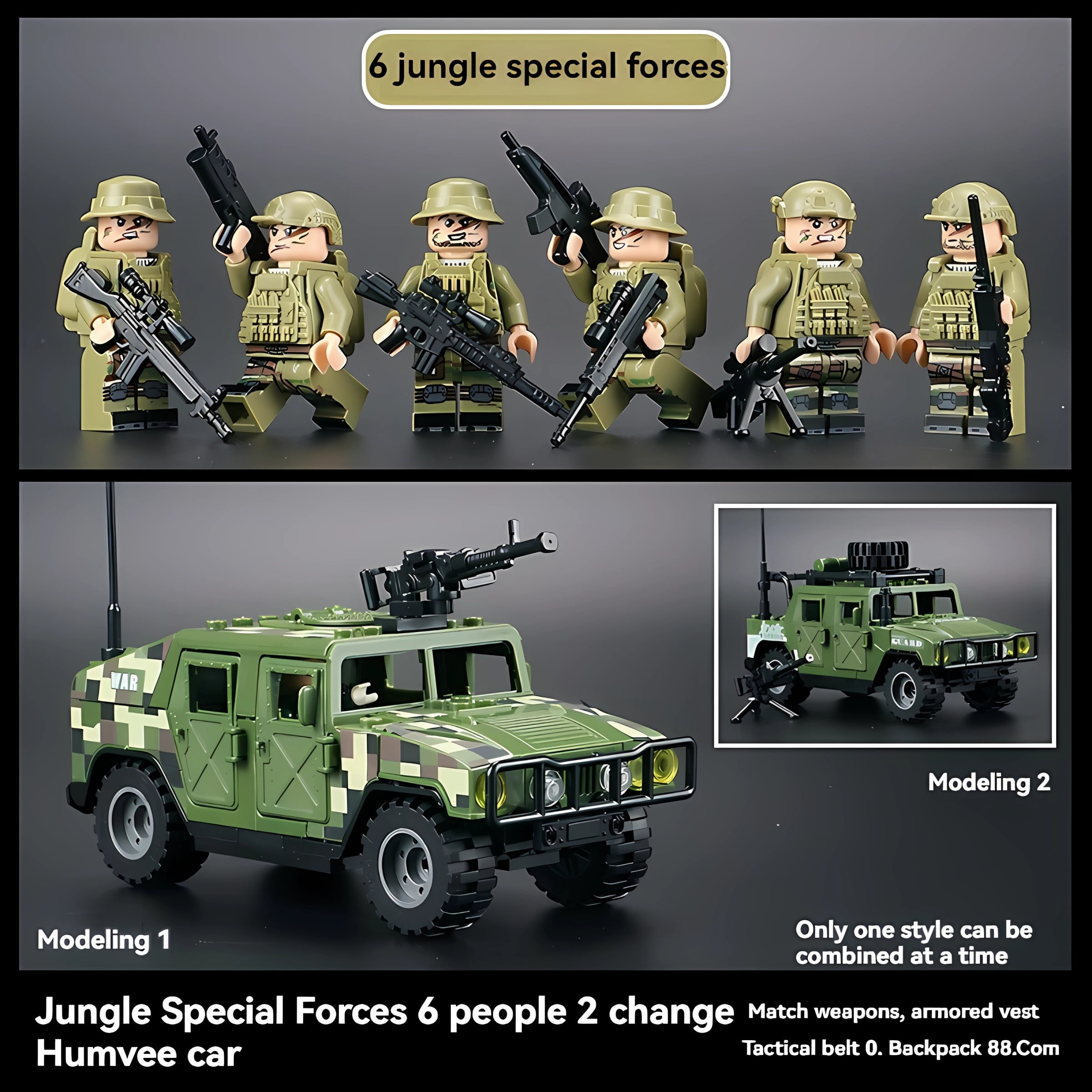QPAZ Military Building Block Set - Desert Special Forces Ghost Soldier with Humvee, Creative Assembly Toy for Kids