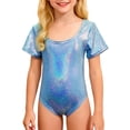 thumbnail image 2 of ZHOGXU Kids Toddler Girls Dance Gymnastics Romper Short Sleeve Round Neck Shiny Sequins Performance Training Jumpsuit For Competition Stage Shows,Blue,120, 2 of 4