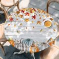 thumbnail image 2 of Orange Pumpkin Fall Round Tablecloth, Fitted Table Cover with Elastic for 45"-54" Round Tables, Thanksgiving Sunflower Maple Leaves Autumn Table Cloth Outdoor Dinning Party Waterproof Tablecloths, 2 of 7