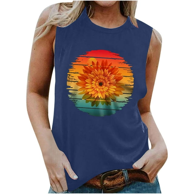 Camiseta Sin Mangas Para Mujer, Sin Mangas, Con Estampado Informal, Cuello Redondo, Camiseta Suelta Odeerbi ODB159152