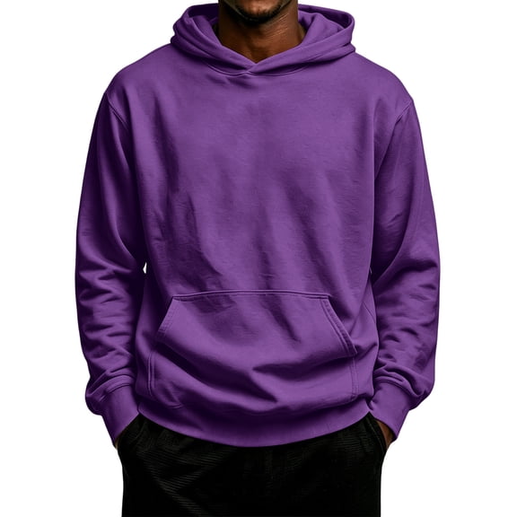 Fabrcox S-5xl Hoodie for Men Big and Tall Fleece Hooded Sweatshirts Mens Solid Color Fall Winter Warm Athletic Long Sleeve Pullover Men with Kangaroo Pocket Purple XL