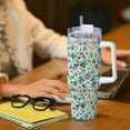 thumbnail image 6 of Balery Floral In Teal Pattern 40oz Stainless Steel Tumbler Double Wall Vacuum Insulated Water Bottle Ice Bully Insulated Tumbler With Handle And 2 in 1 Straw Lid, 6 of 8