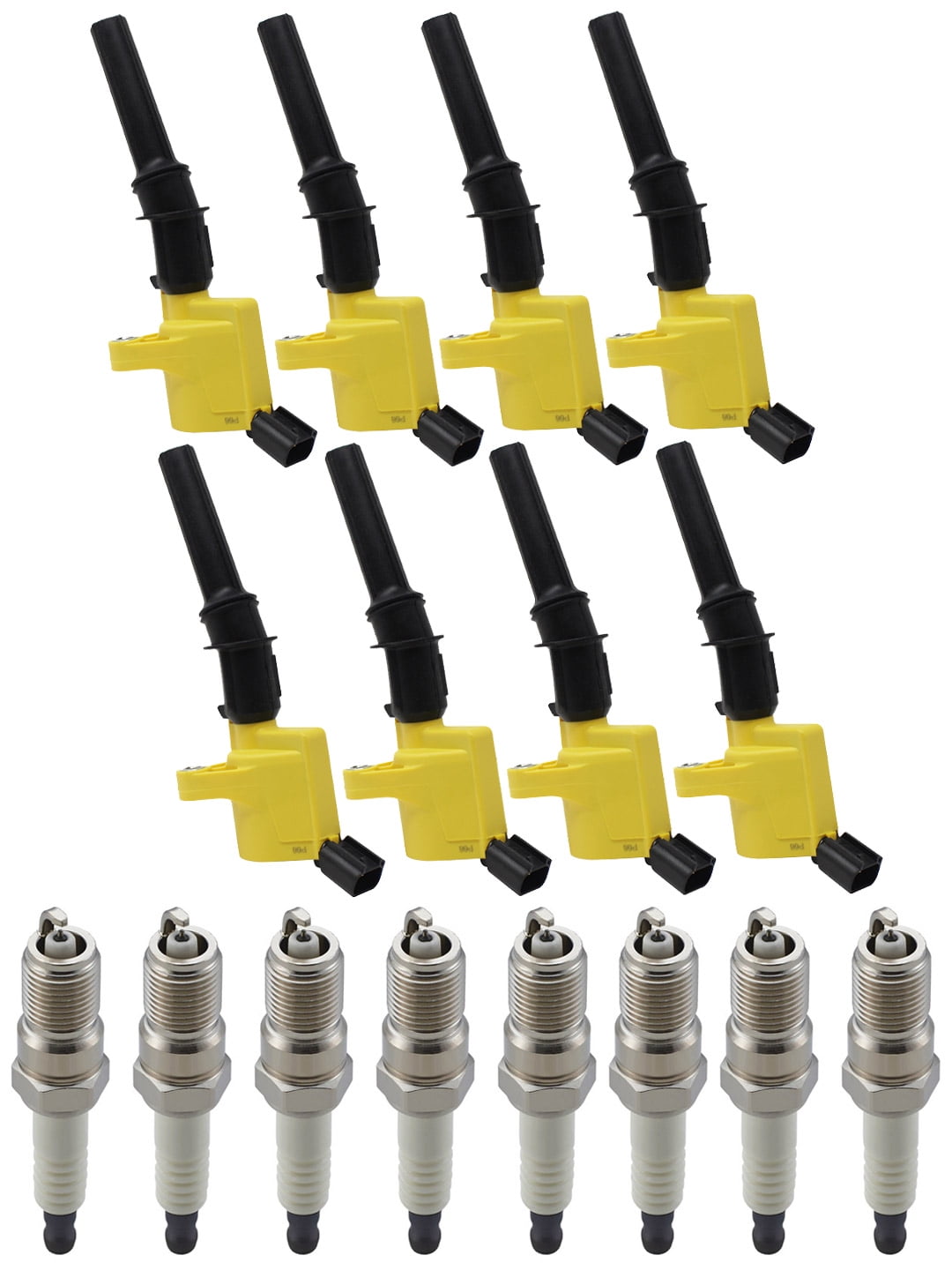 Set of 8 ISA Brand Yellow Color Ignition Coils and Spark Plug Compatible with 2007 2008 2009