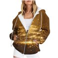 thumbnail image 1 of Sudadera con capucha y manga larga para mujer, informal, con capucha, con estampado navideño, bolsillo, cremallera, manga larga, sudadera con capucha, sudadera de poliéster para mujer, 1 of 4