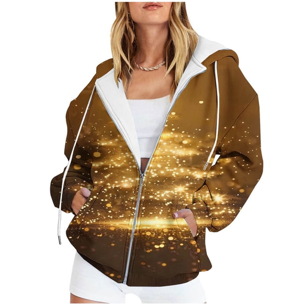 Sudadera con capucha y manga larga para mujer, informal, con capucha, con estampado navideño, bolsillo, cremallera, manga larga, sudadera con capucha, sudadera de poliéster para mujer