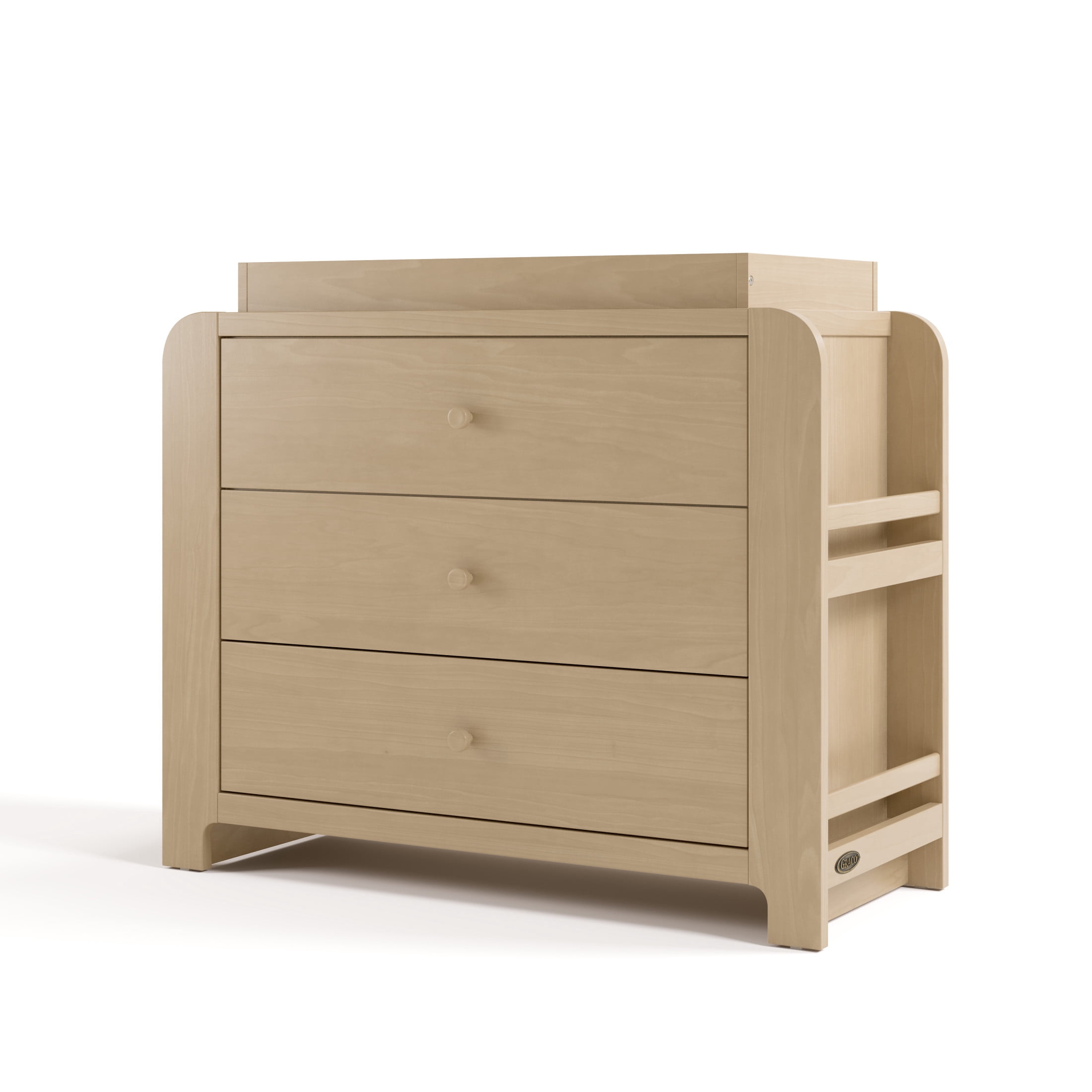 Graco Read-with-Me 3 Drawer Chest with Bookshelves and Removable Infant Changing Topper, Driftwood