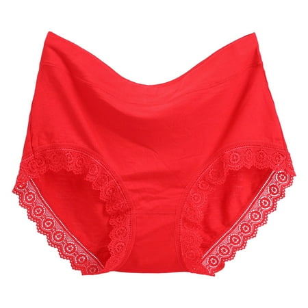 QYZEU Womens Underware Comfy Soft Panties Sheer Bikini Solid Large Mid High Waist Breathable Briefs Cotton Underwear Briefs Lightweight Underwear Red L