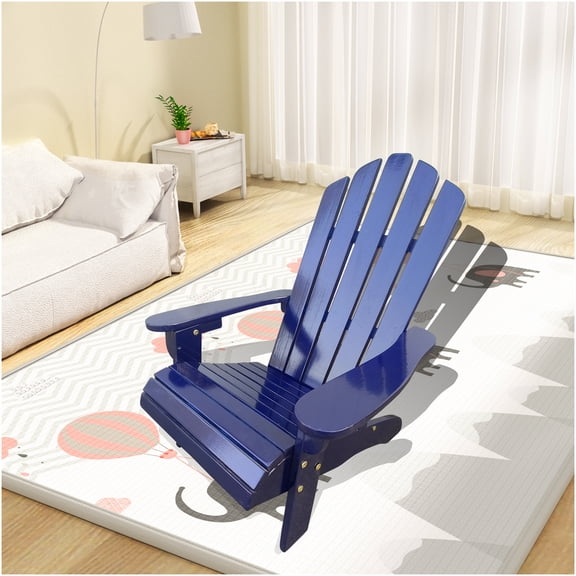 COSMOS Blue Solid Wood Adirondack Chair for Relaxing Outdoor & Indoor Seating, Wide Armrests and Sloping Seat Design