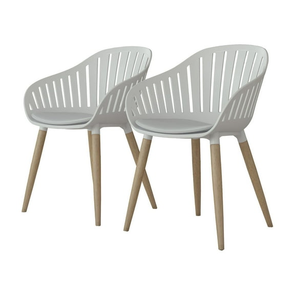 Set of 2 Amazonia Gray and Brown Eucalyptus Wood Cotemporary Indoor Chair Set, 26"