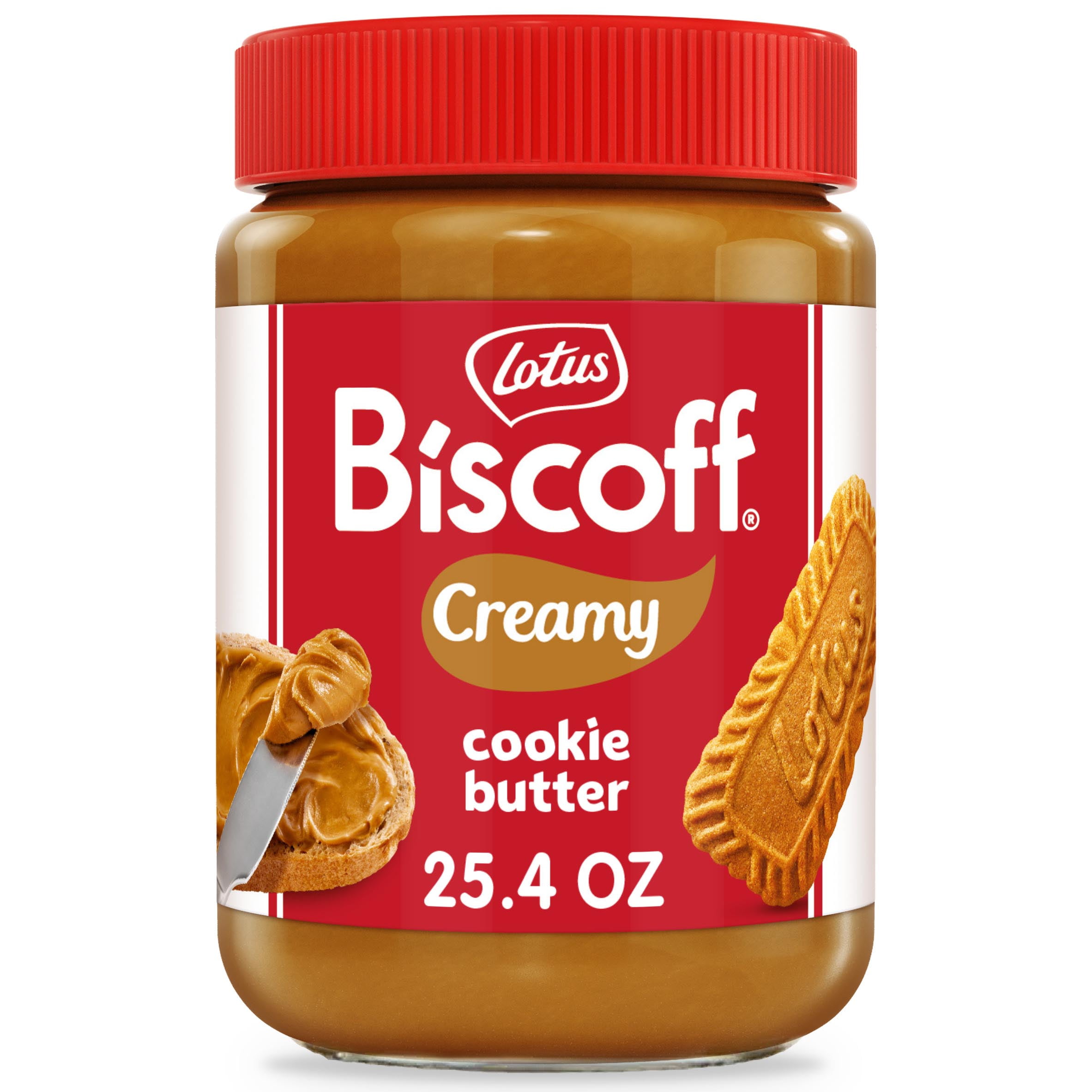 (4 pack) Lotus Biscoff Creamy Cookie Butter, Nut-Free Spread, 25.4oz, Value Size