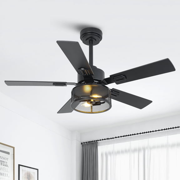 Vaczon 42" Modern Black Smart Caged Ceiling Fan with Light and Remote for Bedroom and Living Room