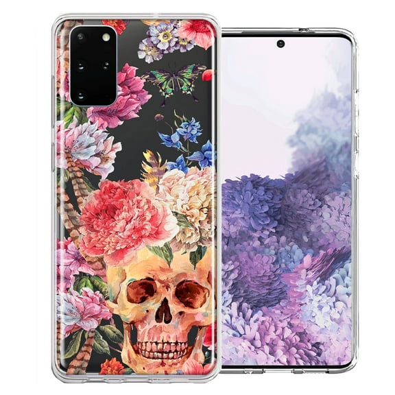 MUNDAZE Case For Samsung Galaxy S20 Plus Indie Spring Peace Skull Feathers Floral Butterfly Flowers Phone Cover