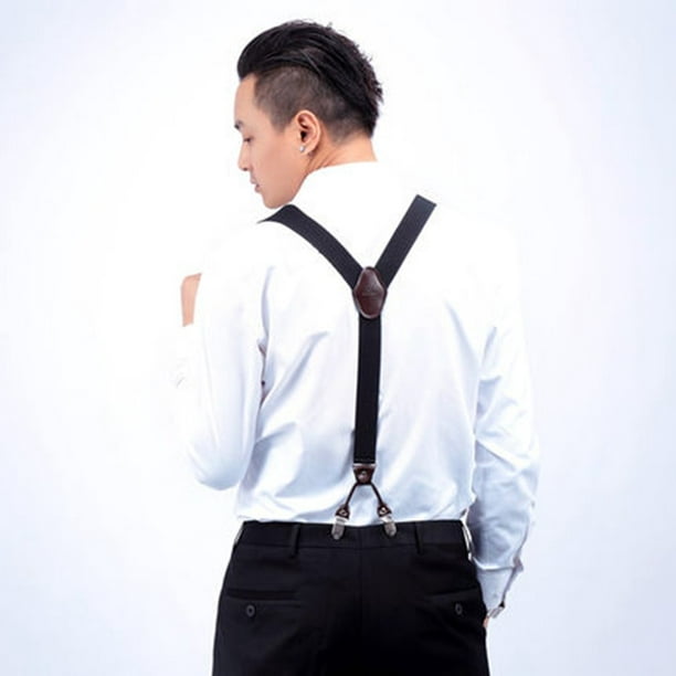 Men 4 Clips Suspenders Belt Adjustable Jacquard Y-back Suspenders For Pants