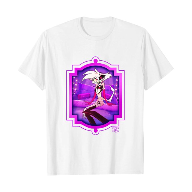 Hazbin Hotel Moda Mujer Casual Impreso Manga Corta Cuello Redondo Pullover Tops Blanco/2XL