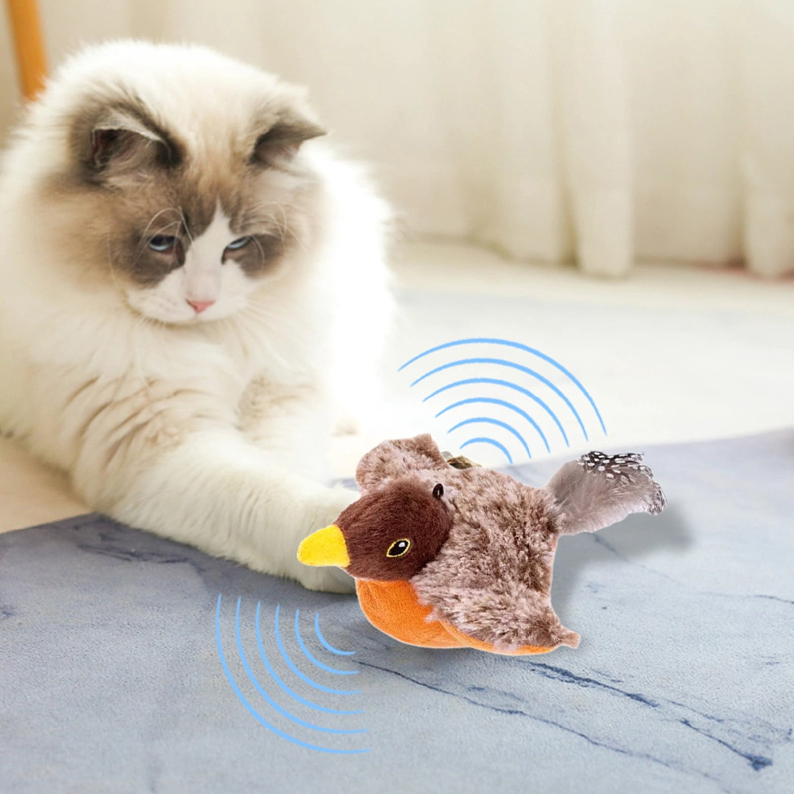 Pet Toys Cat Interactive Birds Toy for Indoor Play with Chirping and Flapping Motion Ivibrate Sound- Bird Cat Toy for Engagement Safe and Materials