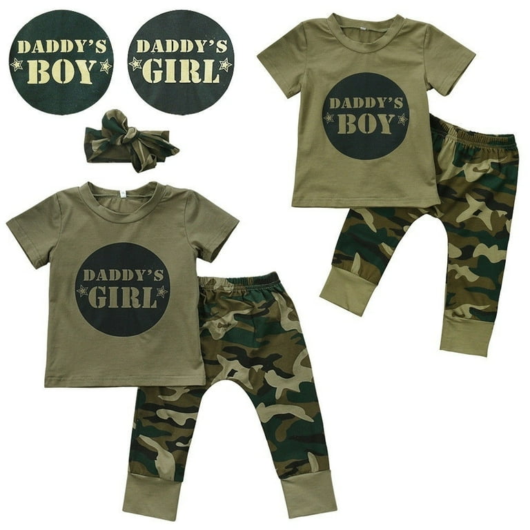 Newborn Baby Boy Girl Camo T shirt Tops Pants Outfits Set Clothes 0 24M Cotton Casual Short Sleeve Kids Sets Walmart