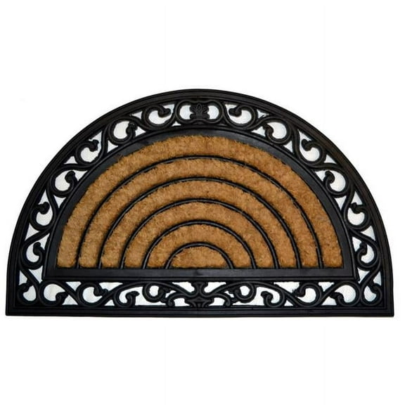 HomeRoots 572176 Modern Style 18 x 30 in. Beige & Black Rubber & Coir Outdoor Semi-Circle Machine Made Door Mat