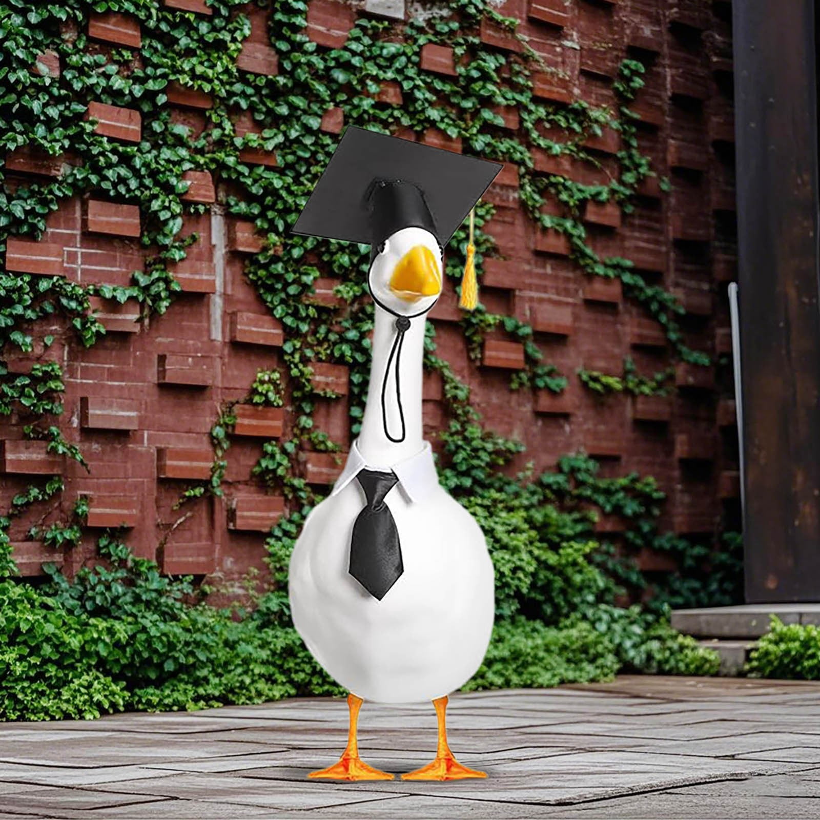 Seyotauo Graduation Season Bachelor's Hat Big White Gooses Festival Set Decoration Sculpture Decoration for Outdoor Yard Porch Garden Graduation Party Holiday Festive Theme