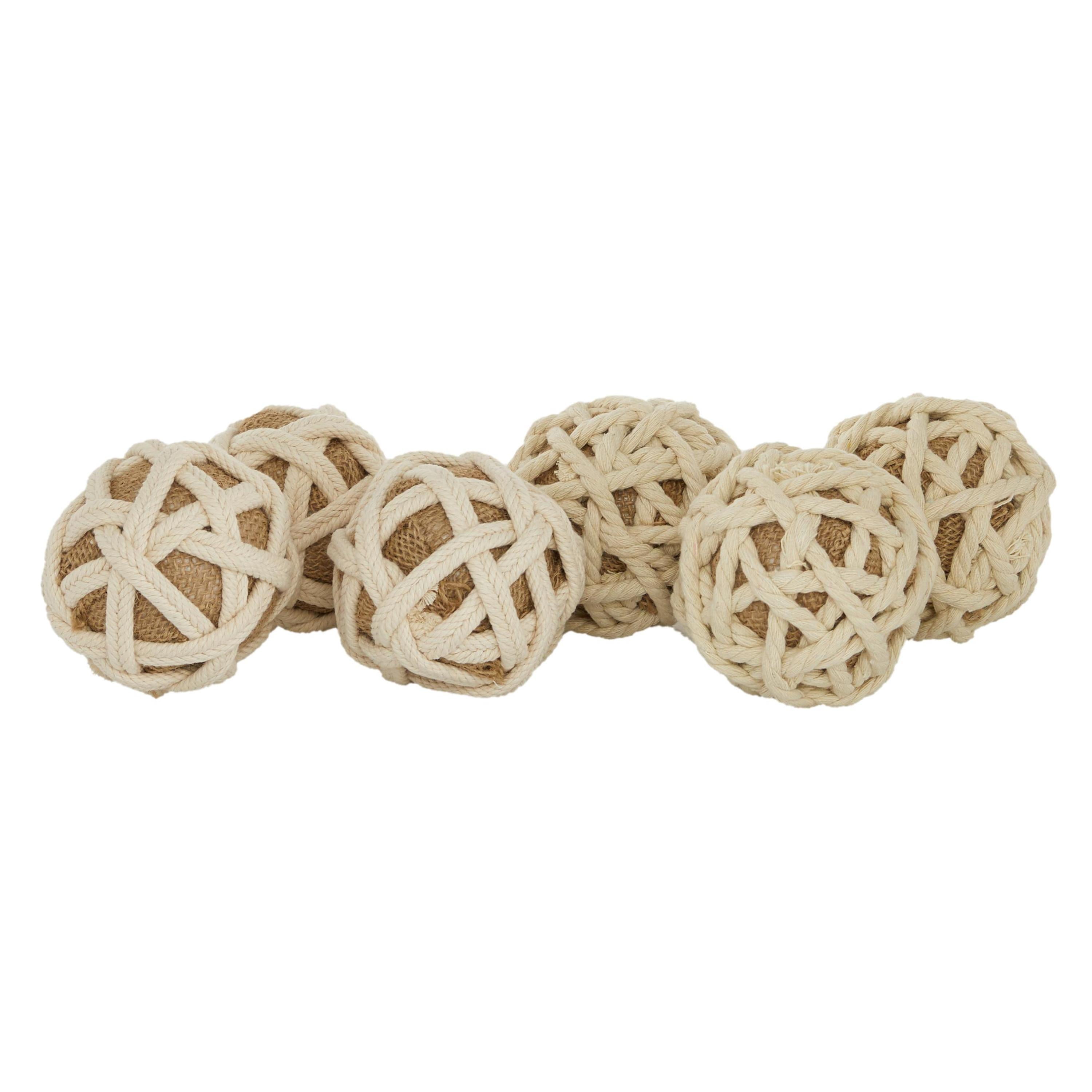 DecMode Brown 4" Handmade Woven Jute Rope Orbs & Vase Filler (6 Count)