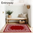 thumbnail image 3 of ODIKA 6'x9' Machine Washable Non-Slip Area Rug, Festive Scrollwork with Poinsettia Blooms and Whimsical Pinecones High Traffic Rug, Red, 642047, 3 of 7