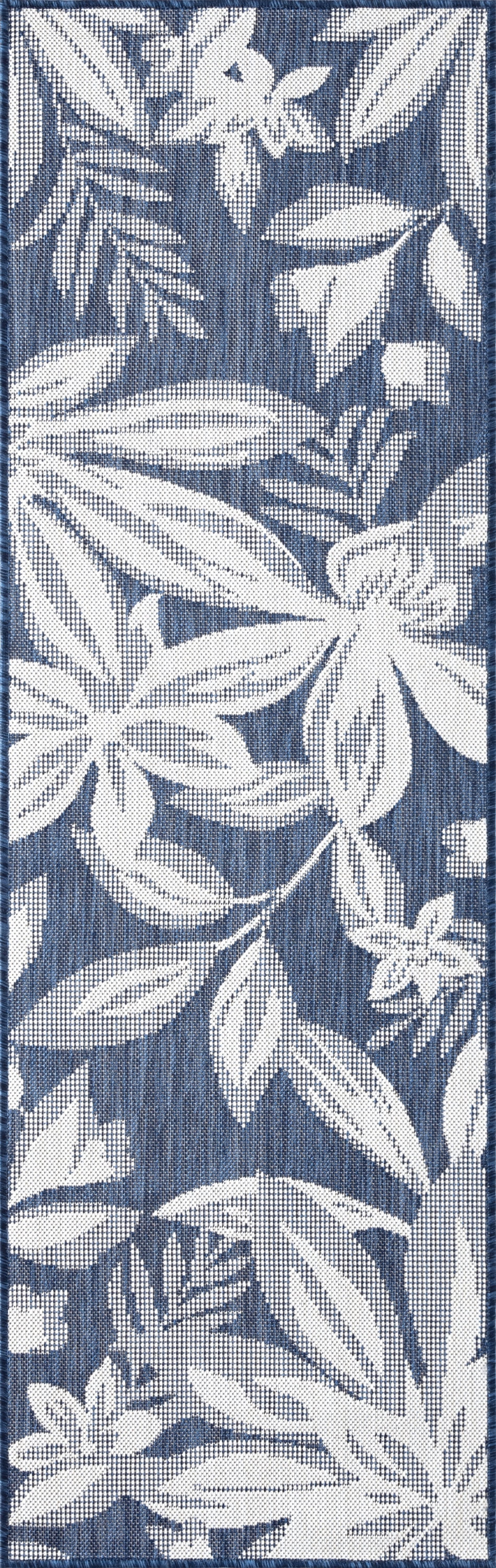 Bliss Rugs Floral Indoor Outdoor Rug Water Resistant Runner Rug for Patio, Hallway, Entryway, Deck, Navy ,3' x 10'