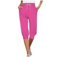 thumbnail image 3 of Capri Pants for Women Summer Casual Elastic High Waist Drawstring Cropped Yoga Jogger Pants with Pockets, 3 of 7