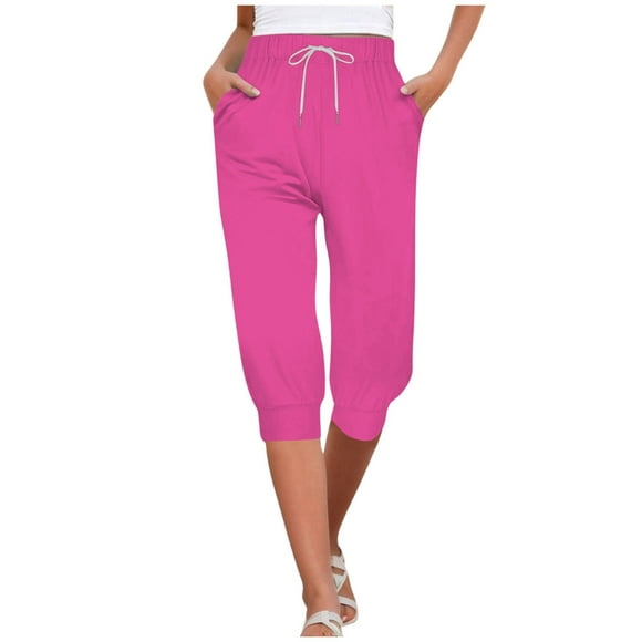 Pants Palazzo for Women Boho Capris Casual Solid Color High Waist Tapered Loose Fit Drawstring Joggers Casual Pants Casual Lightweight Trousers