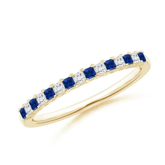 Square Shape Blue Sapphire CZ Diamond Eternity Band Ring Women 925 Sterling Silver Yellow Gold Plated September Birthstone Wedding Anniversary Gift Gemstone Jewelry