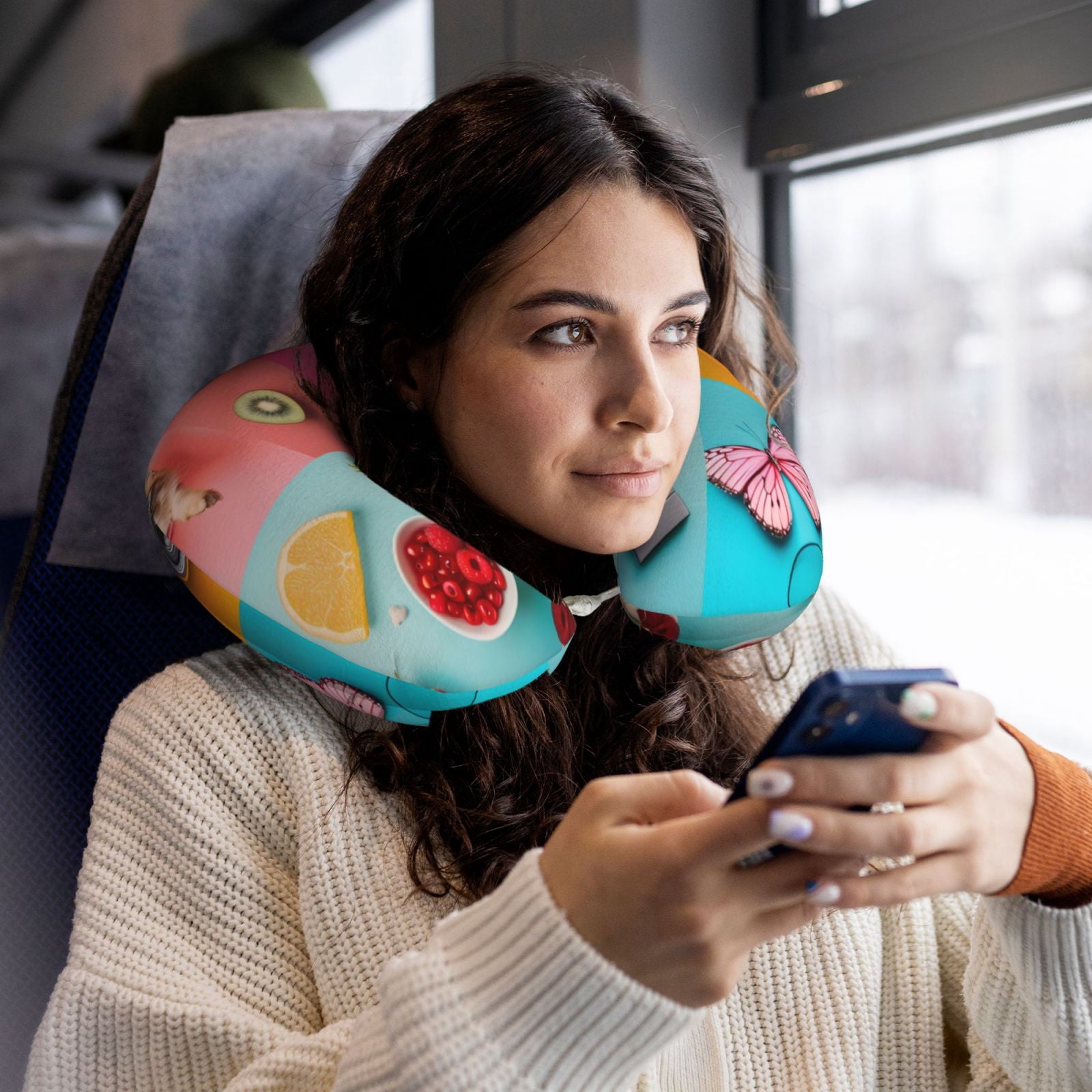 Xecao Colorful Dog Cat Collage Print Memory Foam Cervical Neck Pillow Versatile U-Shaped Pillows for Home,Office,Camping,Travelling,Soft Washable Cover
