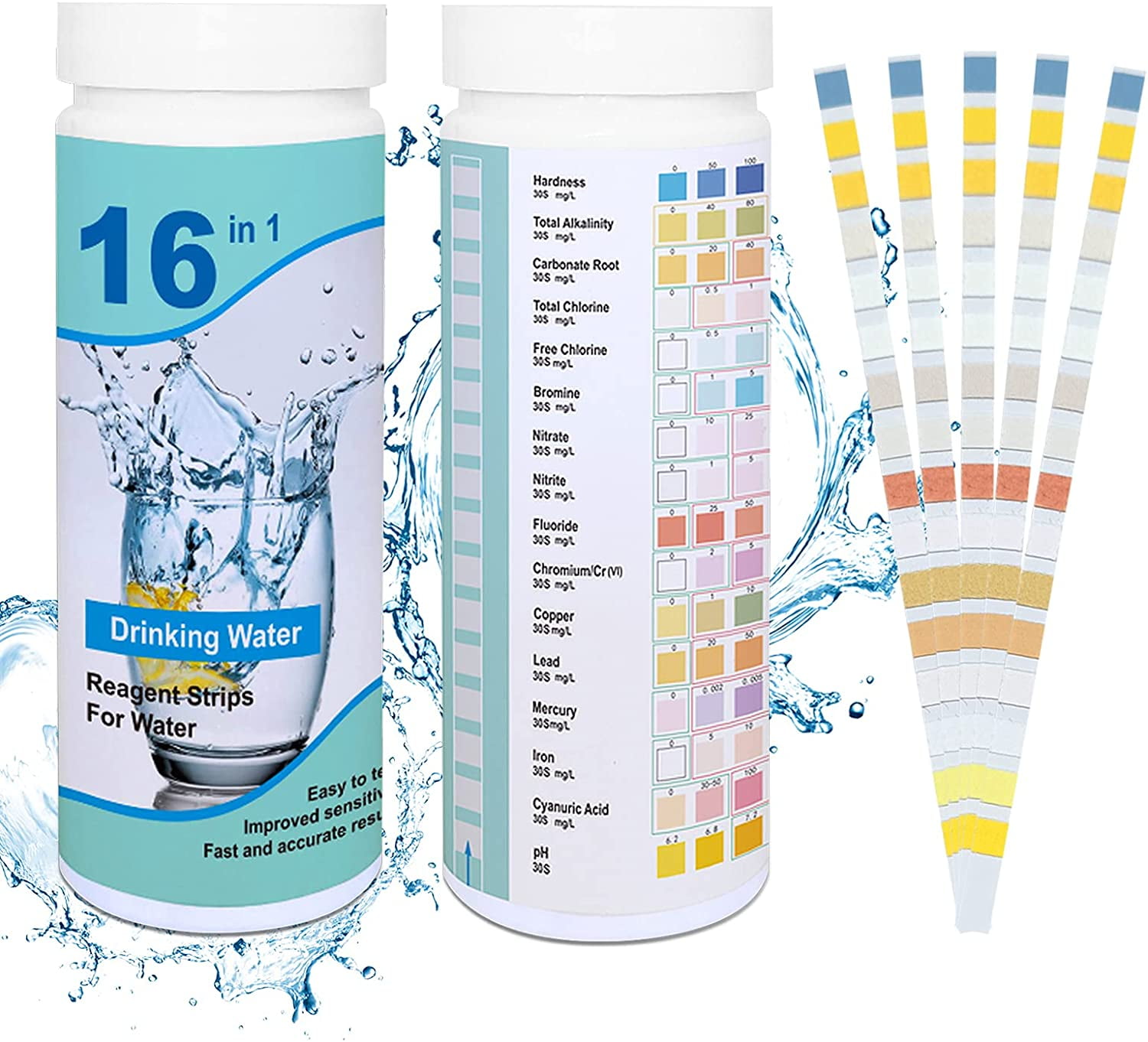 50pcs Swimming Pool Test Strips,16 in 1 pH Paper Test Strips,Drinking