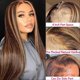 thumbnail image 2 of Peluca de cabello humano con encaje frontal 13x4, liso brasileño, con reflejos ombré, color P4/27, densidad del 150%, pre-depilada con cabello de bebé para mujeres negras., 2 of 5