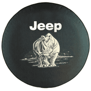 SpareCover Brawny Series - Jeep Logo Charging Rhino on 30" Tall Black Denim Textured Vinyl Tire Cover - Made in USA only